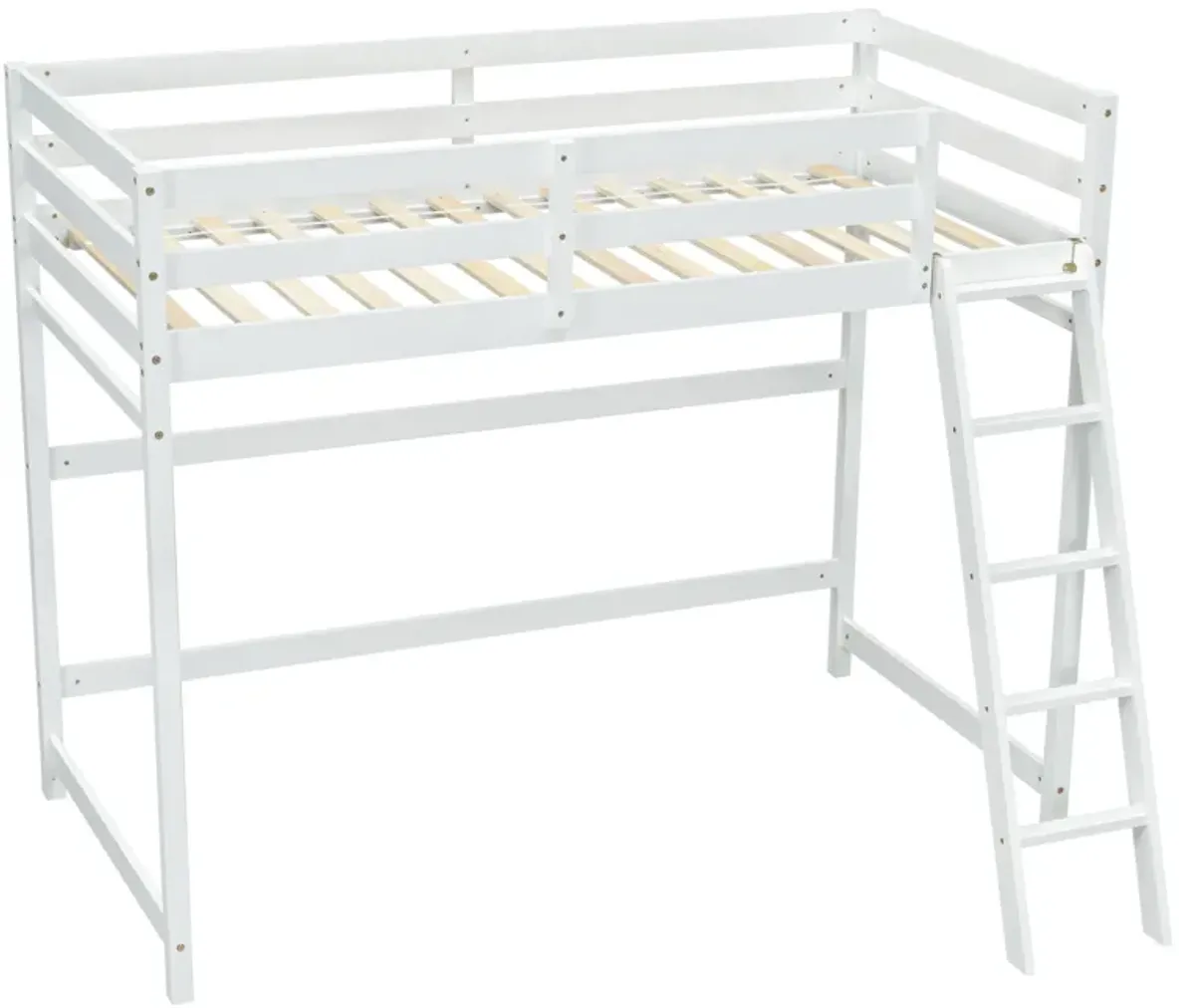 High Loft Bed With Inclined Ladder, Guardrails