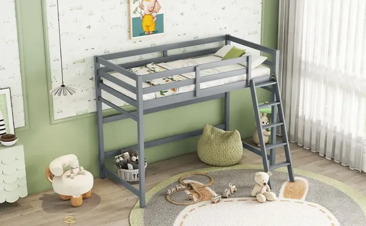 High Loft Bed With Inclined Ladder, Guardrails