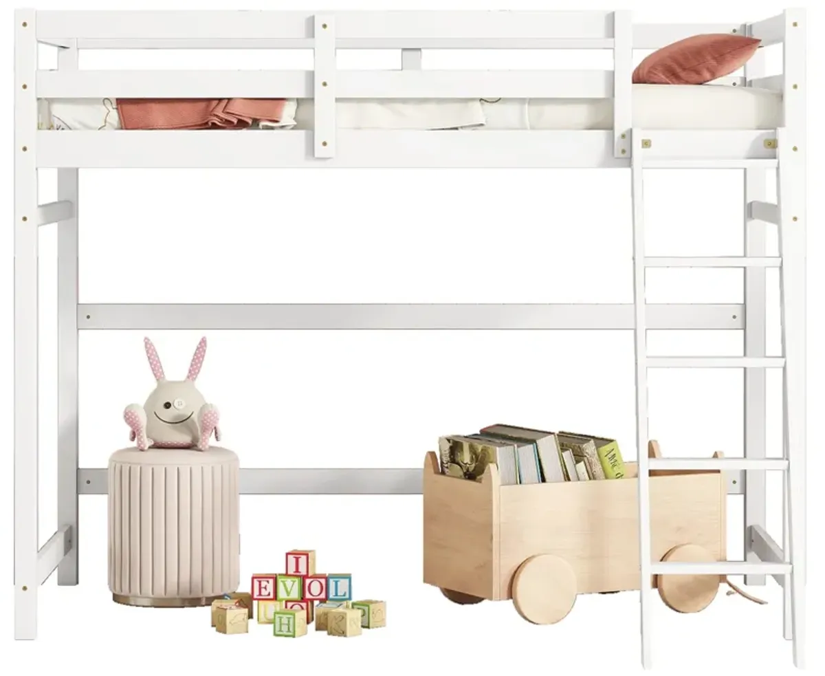 High Loft Bed With Inclined Ladder, Guardrails