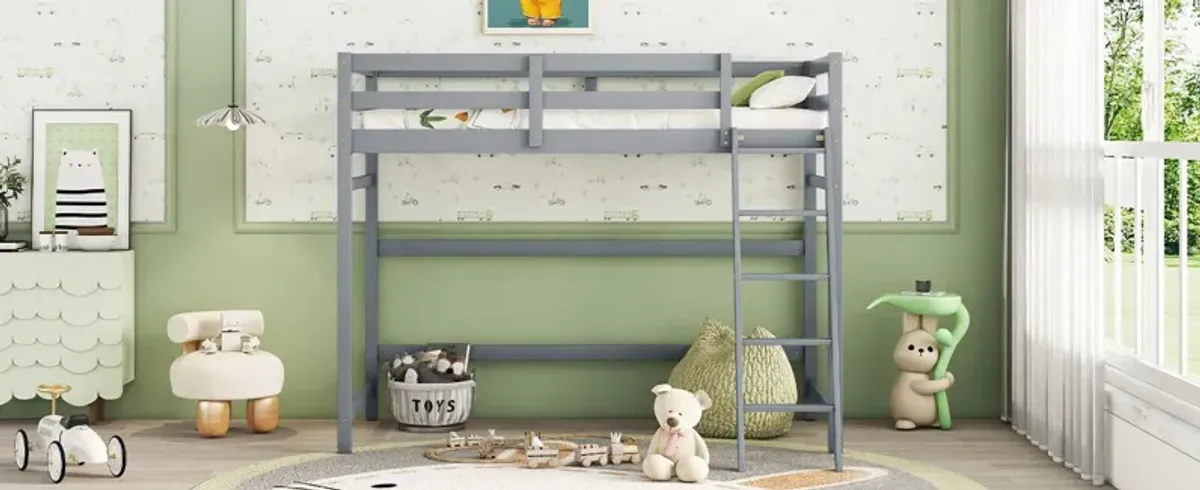 High Loft Bed With Inclined Ladder, Guardrails