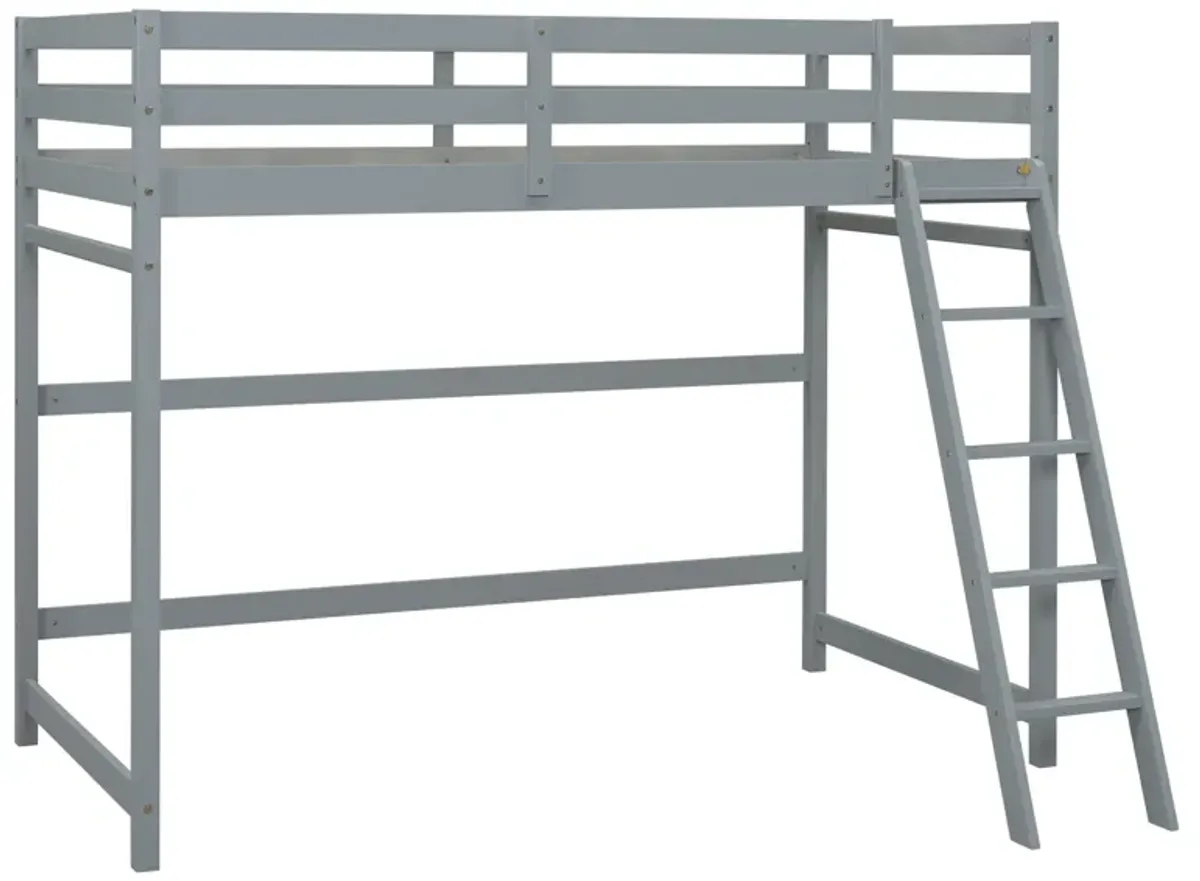 High Loft Bed With Inclined Ladder, Guardrails