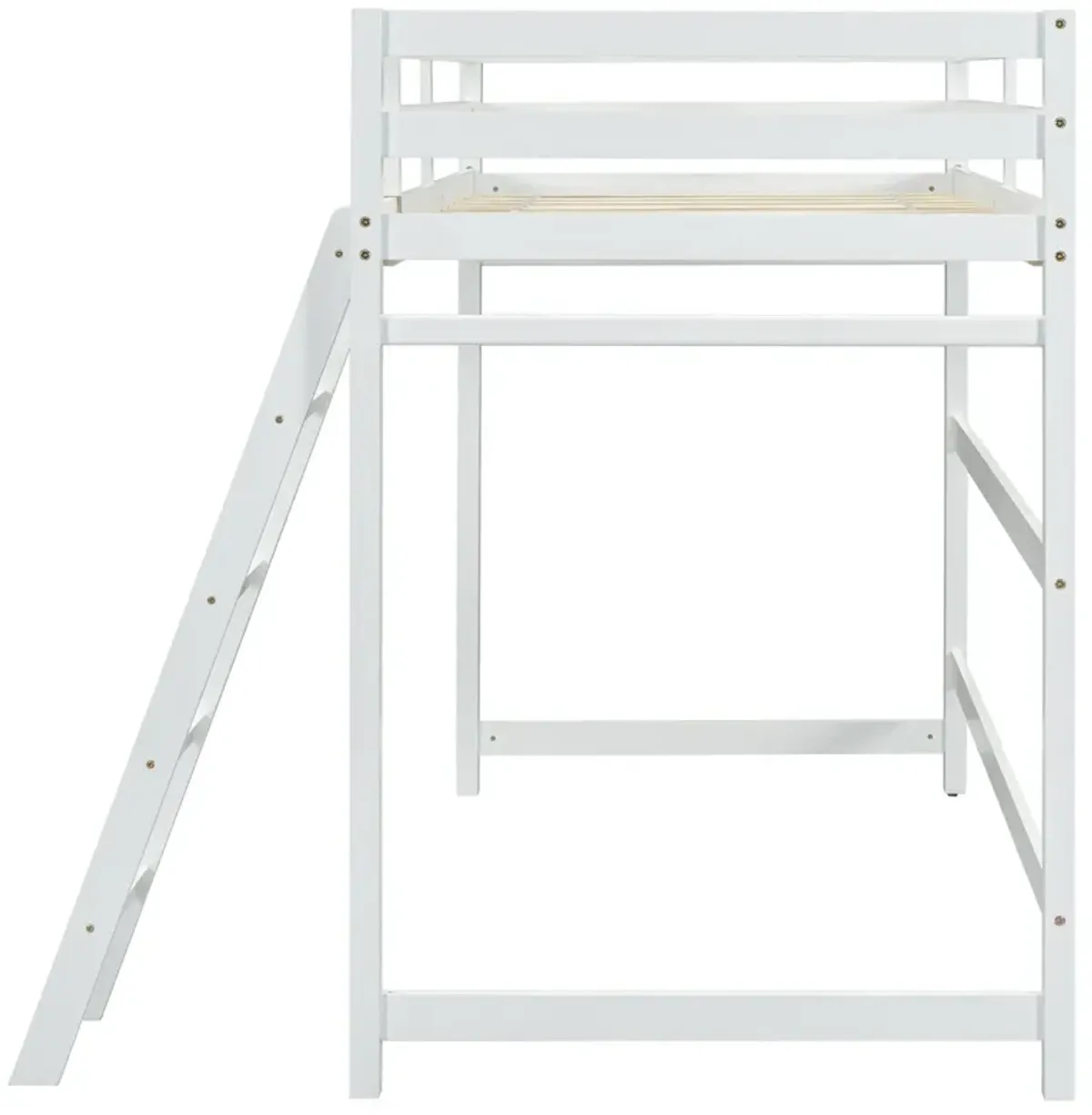 High Loft Bed With Inclined Ladder, Guardrails