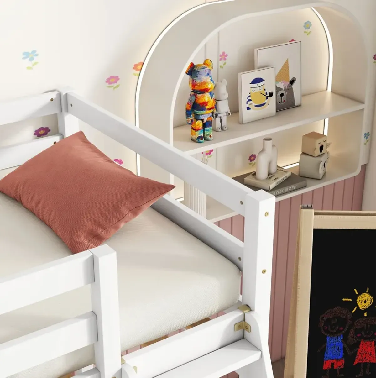 High Loft Bed With Inclined Ladder, Guardrails