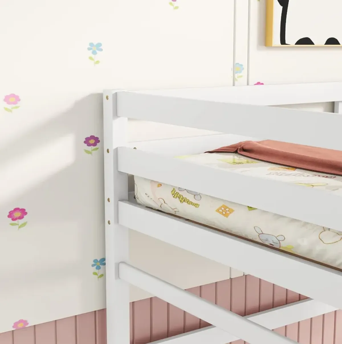 High Loft Bed With Inclined Ladder, Guardrails