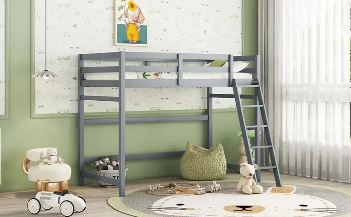 High Loft Bed With Inclined Ladder, Guardrails