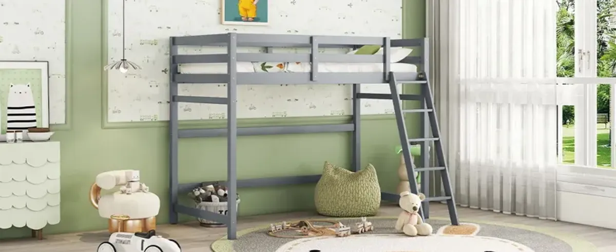 High Loft Bed With Inclined Ladder, Guardrails