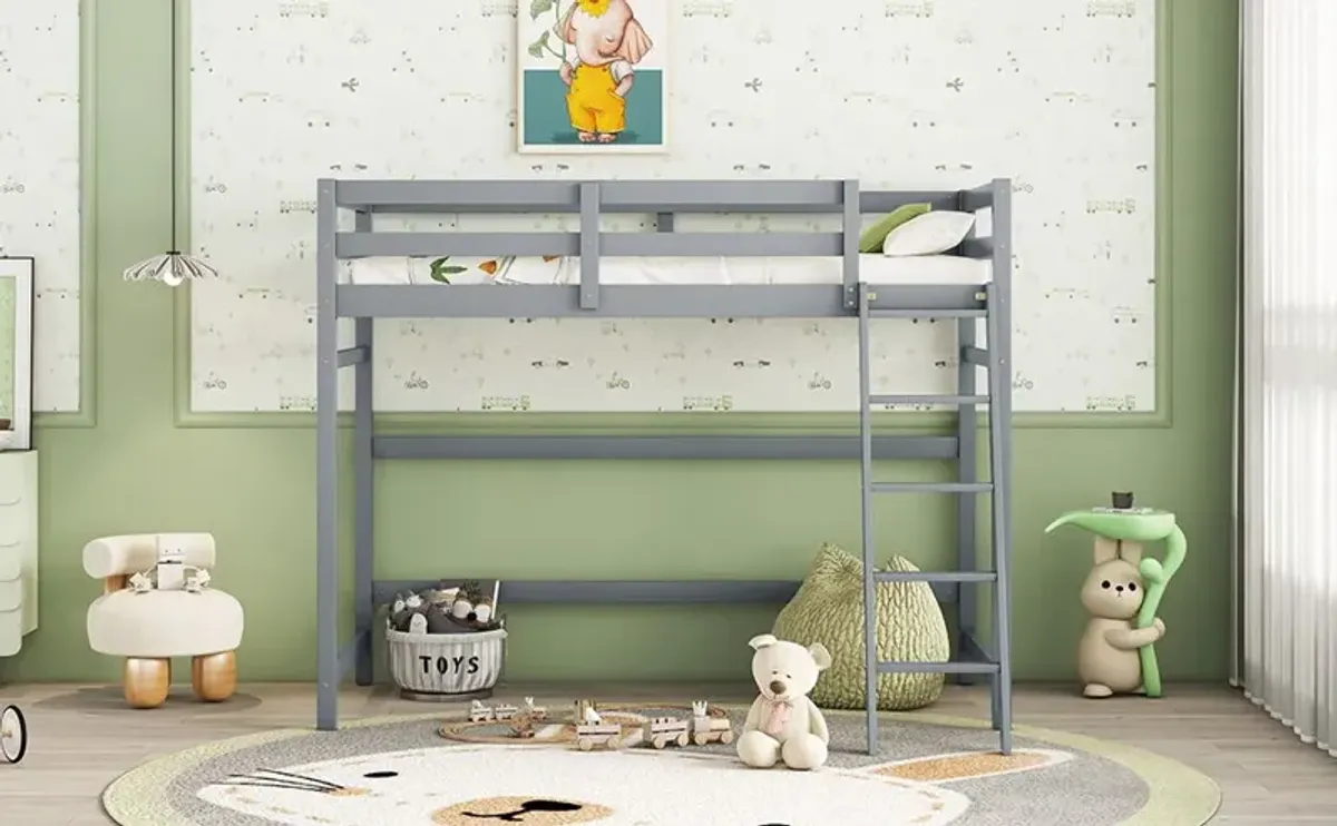 High Loft Bed With Inclined Ladder, Guardrails