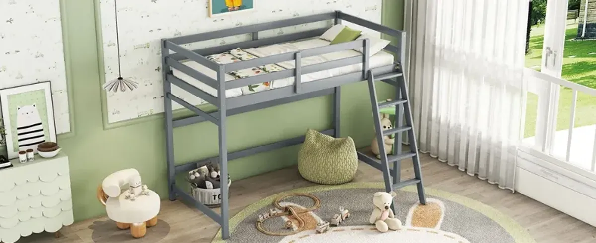 High Loft Bed With Inclined Ladder, Guardrails