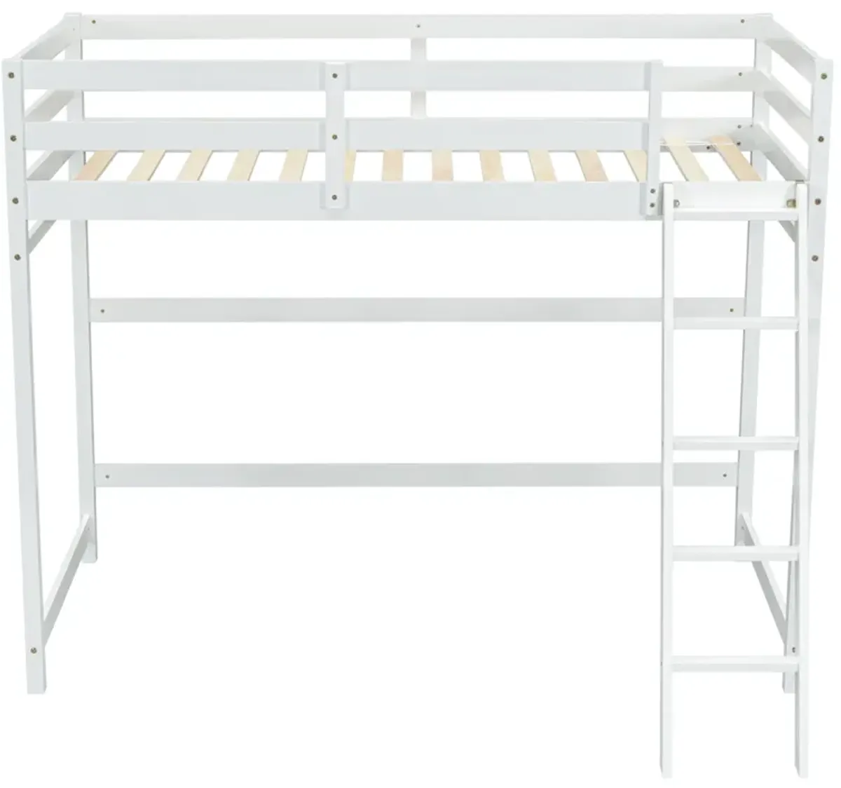 High Loft Bed With Inclined Ladder, Guardrails