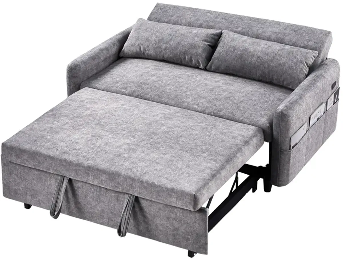 Pull Out Sleep Sofa Bed Loveseats Sofa Couch With Adjsutable Backrest, Storage Pockets, 2 Soft Pillows, USB Ports For Living Room