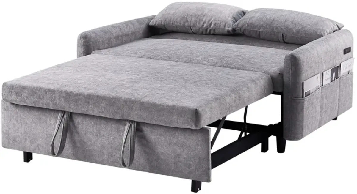 Pull Out Sleep Sofa Bed Loveseats Sofa Couch With Adjsutable Backrest, Storage Pockets, 2 Soft Pillows, USB Ports For Living Room