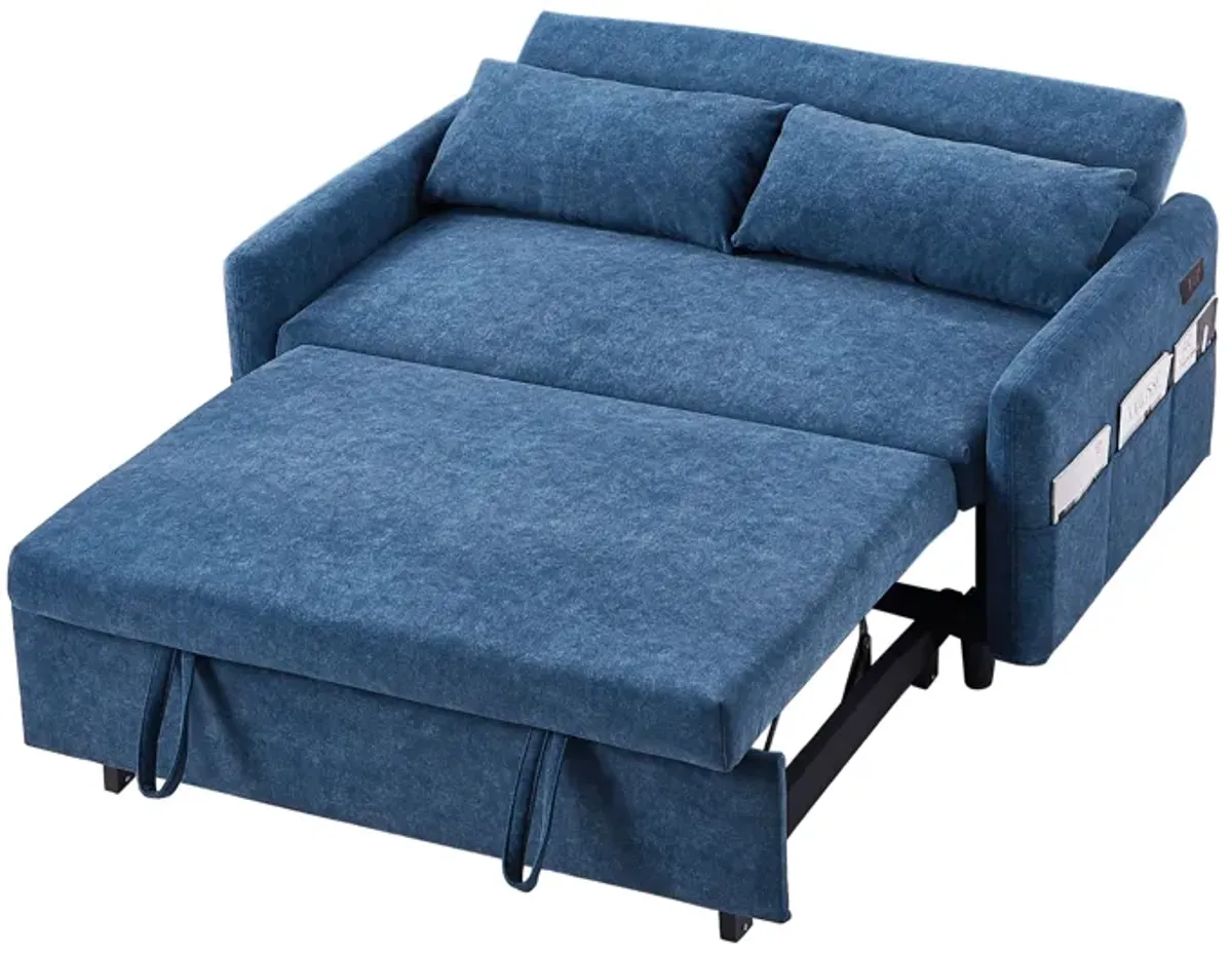 Pull Out Sleep Sofa Bed Loveseats Sofa Couch With Adjsutable Backrest, Storage Pockets, 2 Soft Pillows, USB Ports For Living Room