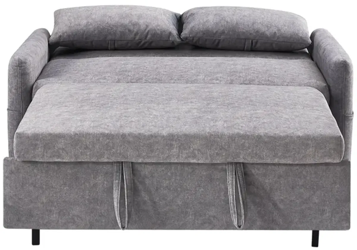 Pull Out Sleep Sofa Bed Loveseats Sofa Couch With Adjsutable Backrest, Storage Pockets, 2 Soft Pillows, USB Ports For Living Room