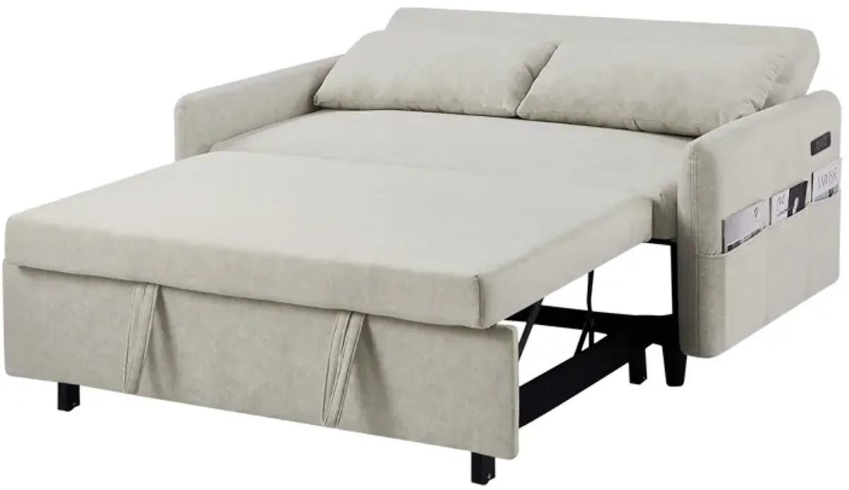 Pull Out Sleep Sofa Bed Loveseats Sofa Couch With Adjsutable Backrest, Storage Pockets, 2 Soft Pillows, USB Ports For Living Room