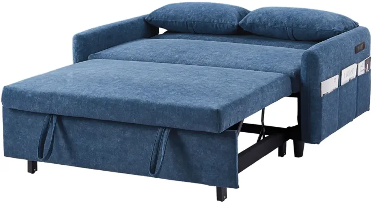 Pull Out Sleep Sofa Bed Loveseats Sofa Couch With Adjsutable Backrest, Storage Pockets, 2 Soft Pillows, USB Ports For Living Room