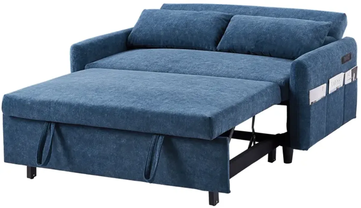 Pull Out Sleep Sofa Bed Loveseats Sofa Couch With Adjsutable Backrest, Storage Pockets, 2 Soft Pillows, USB Ports For Living Room