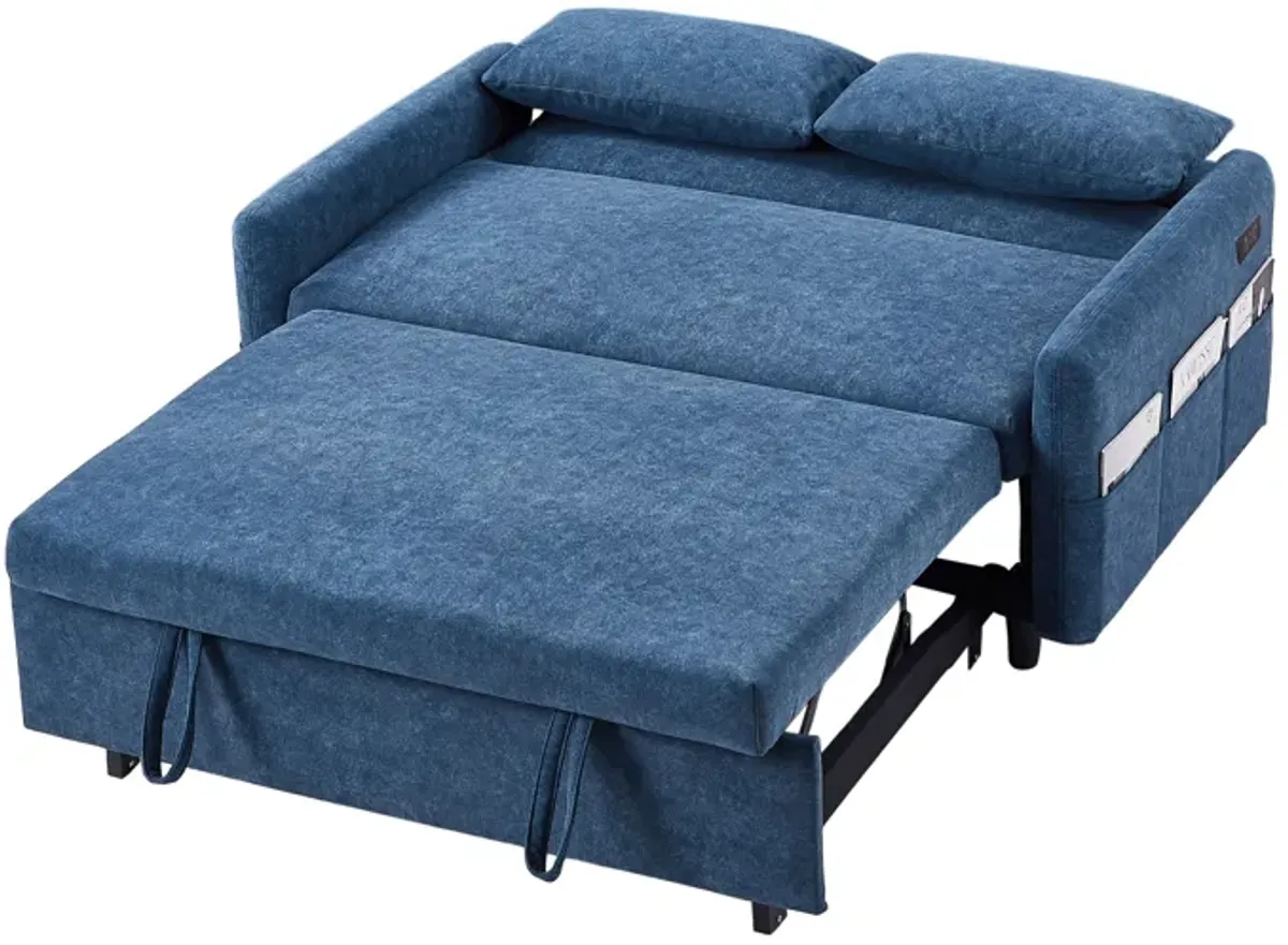 Pull Out Sleep Sofa Bed Loveseats Sofa Couch With Adjsutable Backrest, Storage Pockets, 2 Soft Pillows, USB Ports For Living Room