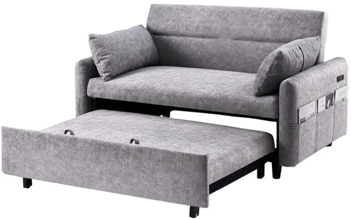 Pull Out Sleep Sofa Bed Loveseats Sofa Couch With Adjsutable Backrest, Storage Pockets, 2 Soft Pillows, USB Ports For Living Room