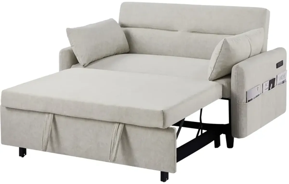 Pull Out Sleep Sofa Bed Loveseats Sofa Couch With Adjsutable Backrest, Storage Pockets, 2 Soft Pillows, USB Ports For Living Room