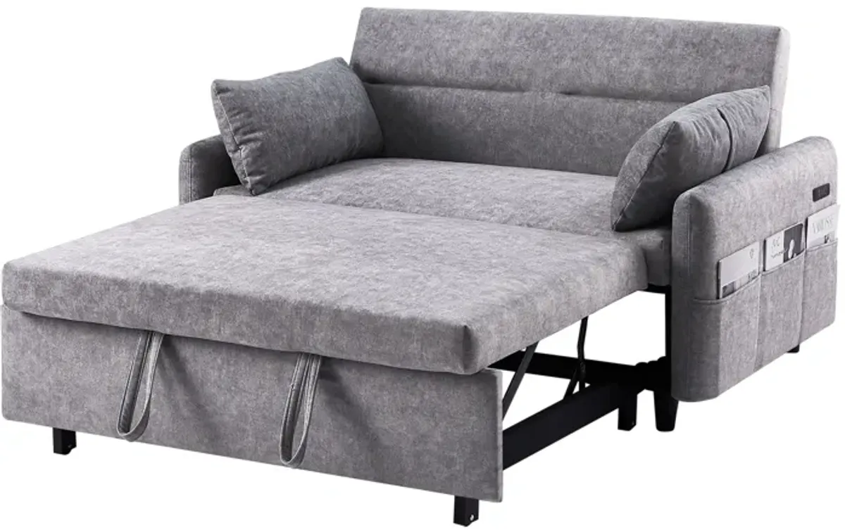 Pull Out Sleep Sofa Bed Loveseats Sofa Couch With Adjsutable Backrest, Storage Pockets, 2 Soft Pillows, USB Ports For Living Room