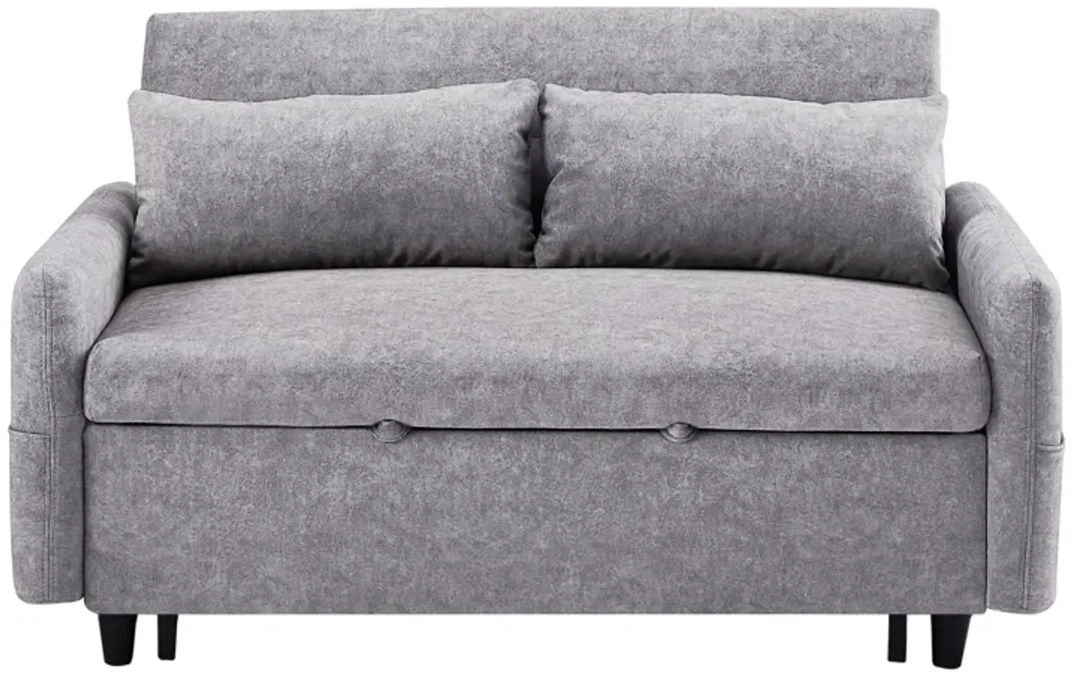 Pull Out Sleep Sofa Bed Loveseats Sofa Couch With Adjsutable Backrest, Storage Pockets, 2 Soft Pillows, USB Ports For Living Room