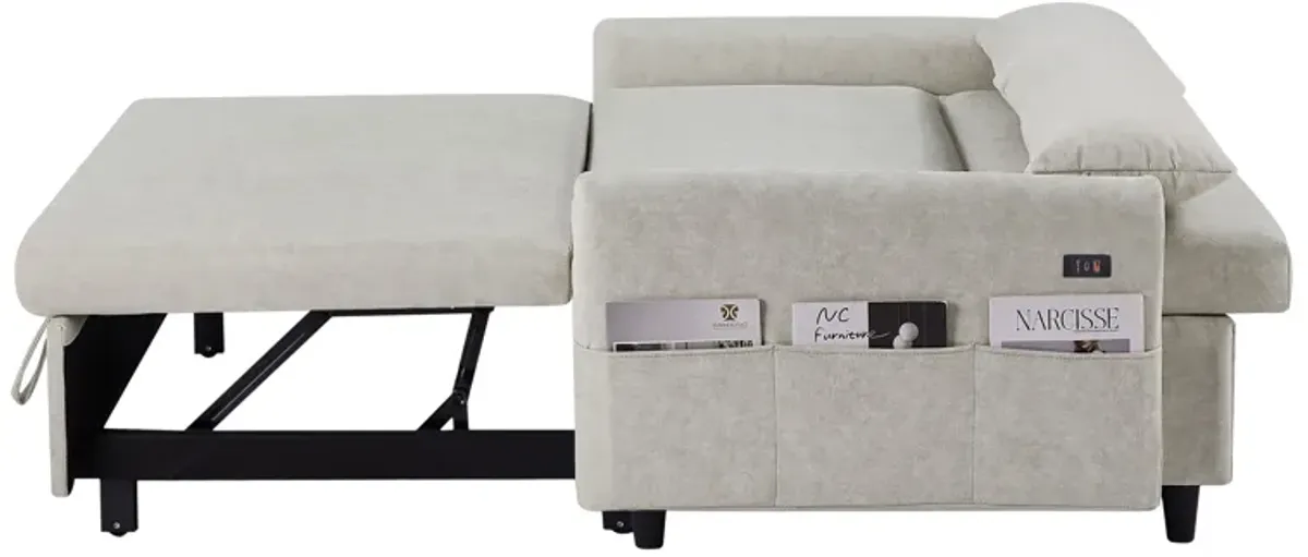 Pull Out Sleep Sofa Bed Loveseats Sofa Couch With Adjsutable Backrest, Storage Pockets, 2 Soft Pillows, USB Ports For Living Room