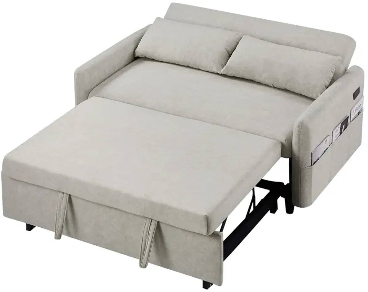 Pull Out Sleep Sofa Bed Loveseats Sofa Couch With Adjsutable Backrest, Storage Pockets, 2 Soft Pillows, USB Ports For Living Room