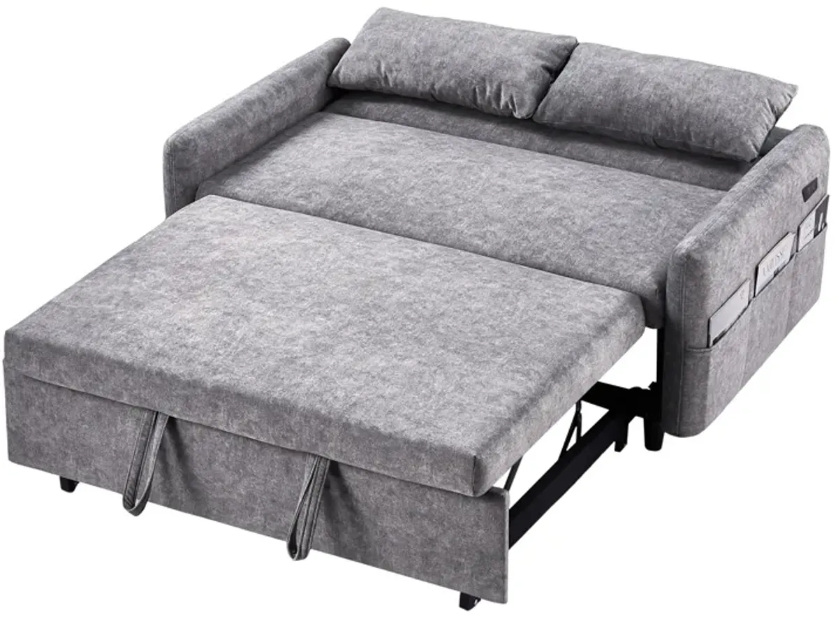 Pull Out Sleep Sofa Bed Loveseats Sofa Couch With Adjsutable Backrest, Storage Pockets, 2 Soft Pillows, USB Ports For Living Room