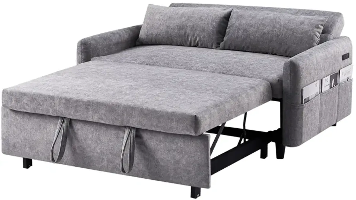 Pull Out Sleep Sofa Bed Loveseats Sofa Couch With Adjsutable Backrest, Storage Pockets, 2 Soft Pillows, USB Ports For Living Room