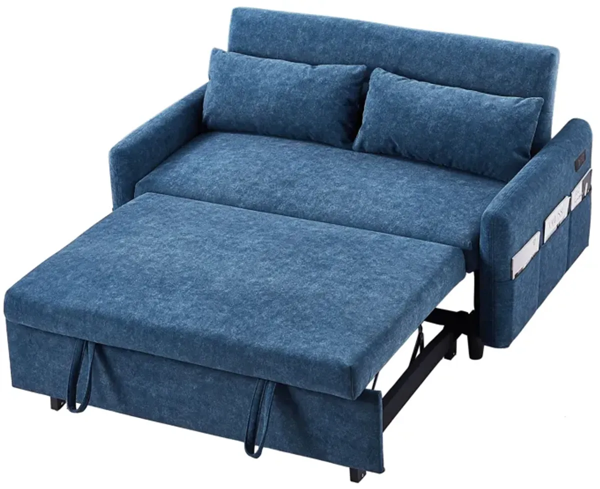 Pull Out Sleep Sofa Bed Loveseats Sofa Couch With Adjsutable Backrest, Storage Pockets, 2 Soft Pillows, USB Ports For Living Room