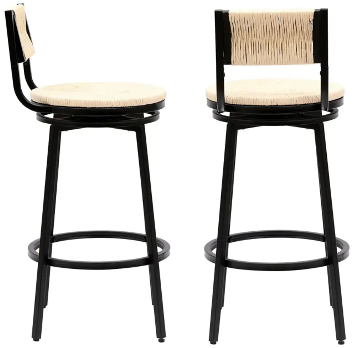 Bar Stools Swivel Counter Chairs With Metal Frame Hand Woven Paper Rope Dining Barstools For Kitchen Counter (Set of 2)