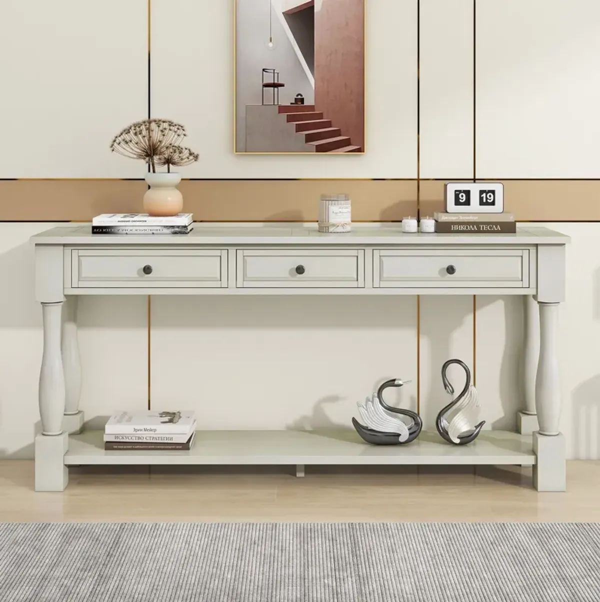 Console Table Long Console Table With Drawers And Shelf For Entryway, Hallway, Living Room