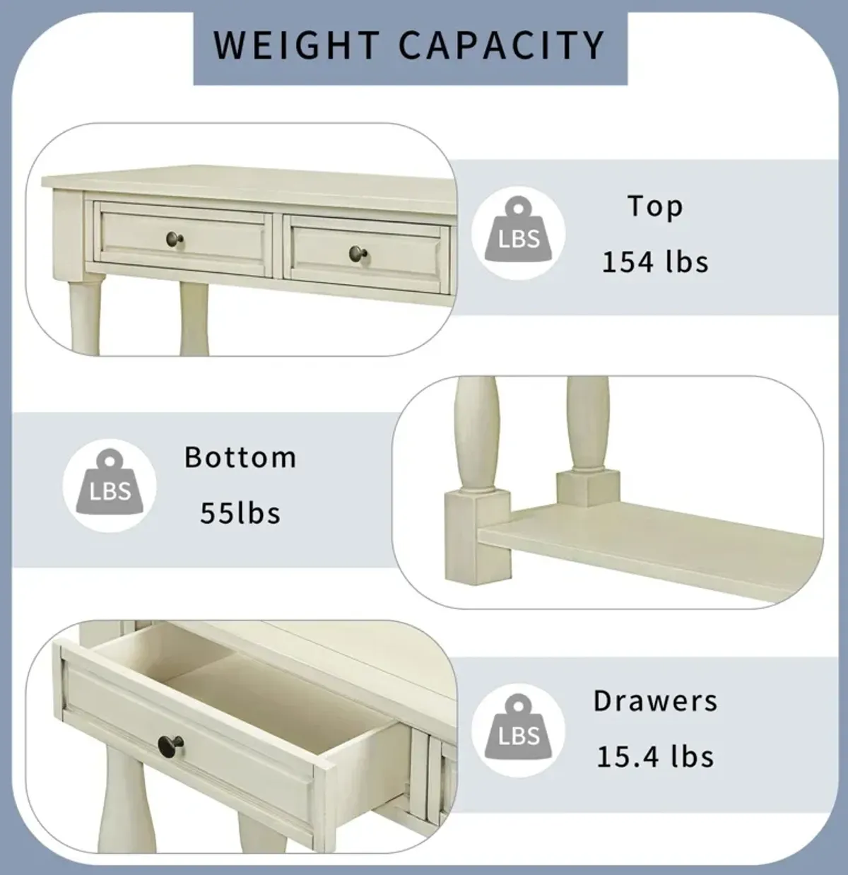 Console Table Long Console Table With Drawers And Shelf For Entryway, Hallway, Living Room