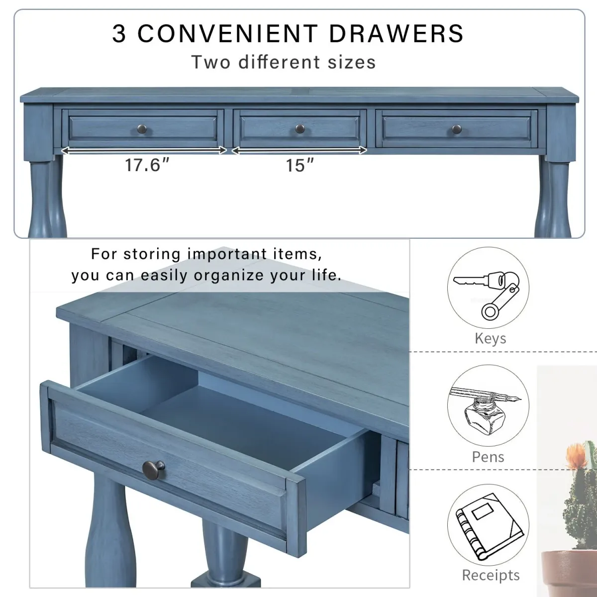 Console Table Long Console Table With Drawers And Shelf For Entryway, Hallway, Living Room