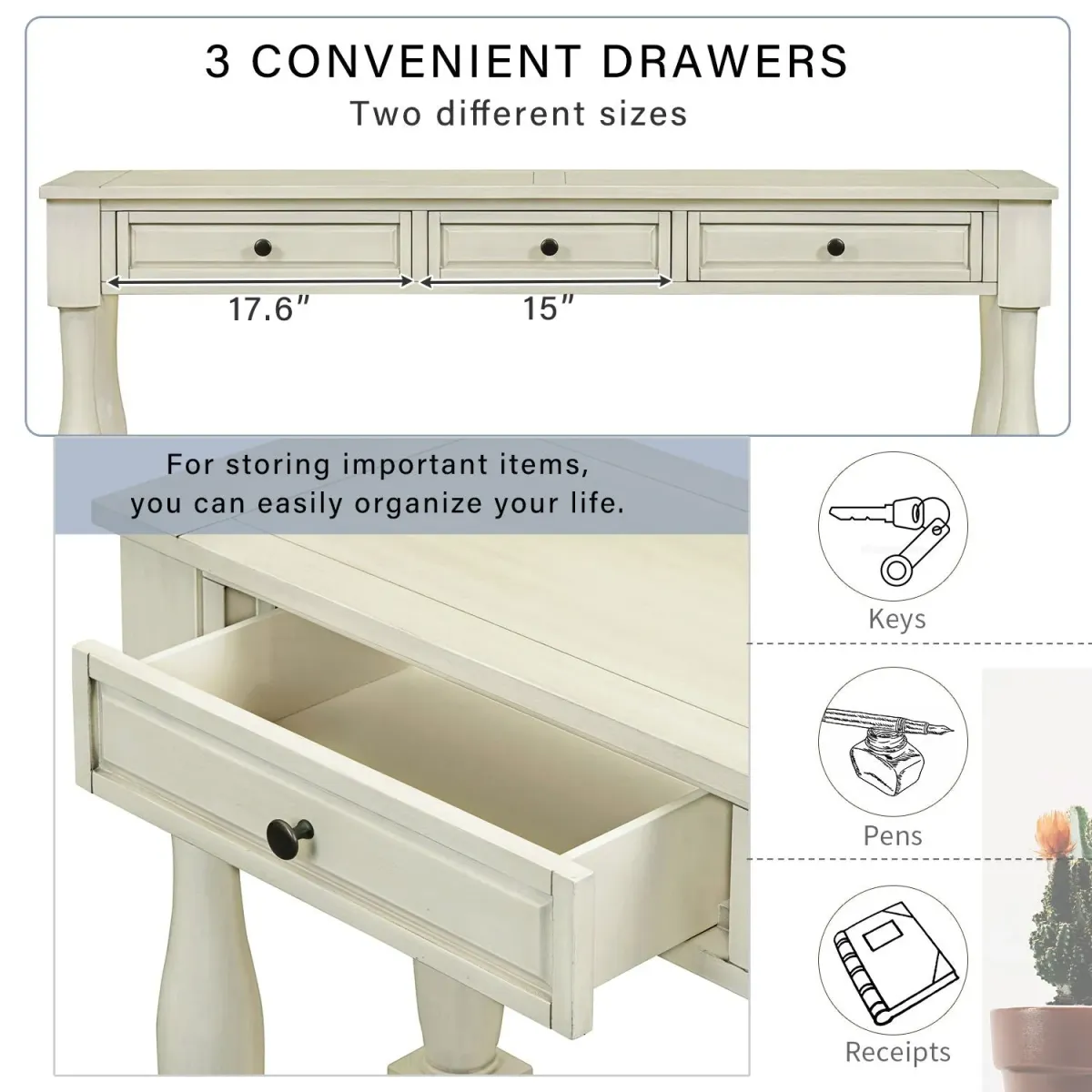 Console Table Long Console Table With Drawers And Shelf For Entryway, Hallway, Living Room