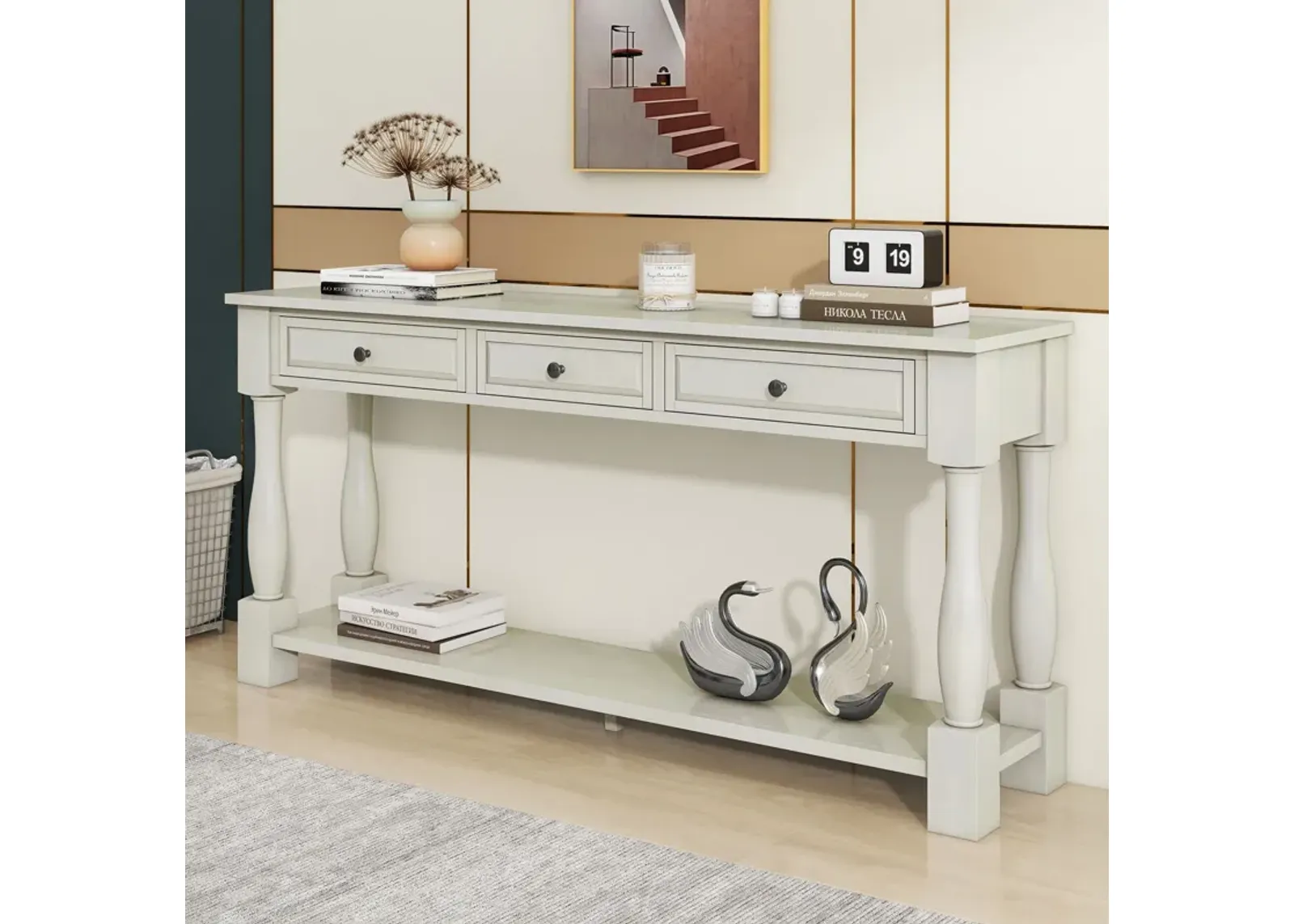 Console Table Long Console Table With Drawers And Shelf For Entryway, Hallway, Living Room