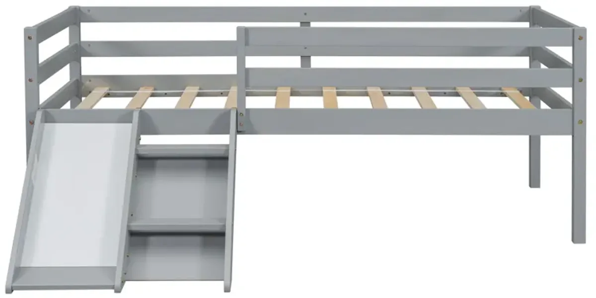 Low Loft Bed With Slide, Ladder, Safety Guardrails, No Box Spring Needed