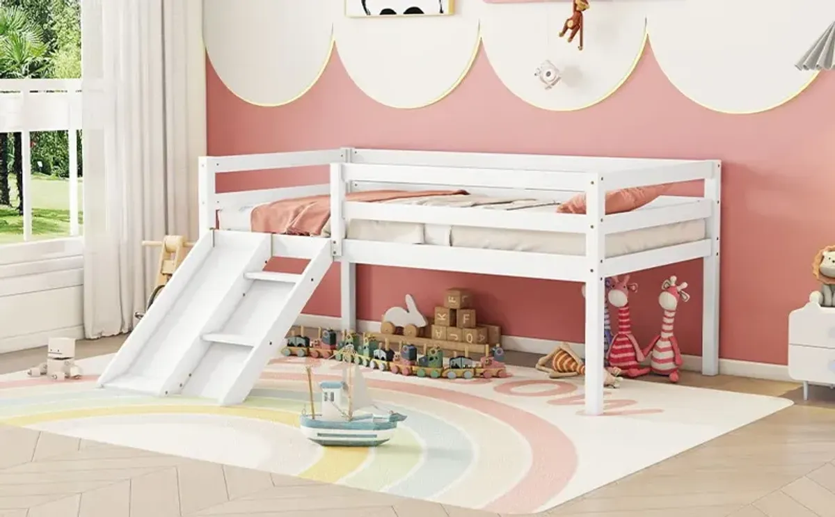 Low Loft Bed With Slide, Ladder, Safety Guardrails, No Box Spring Needed