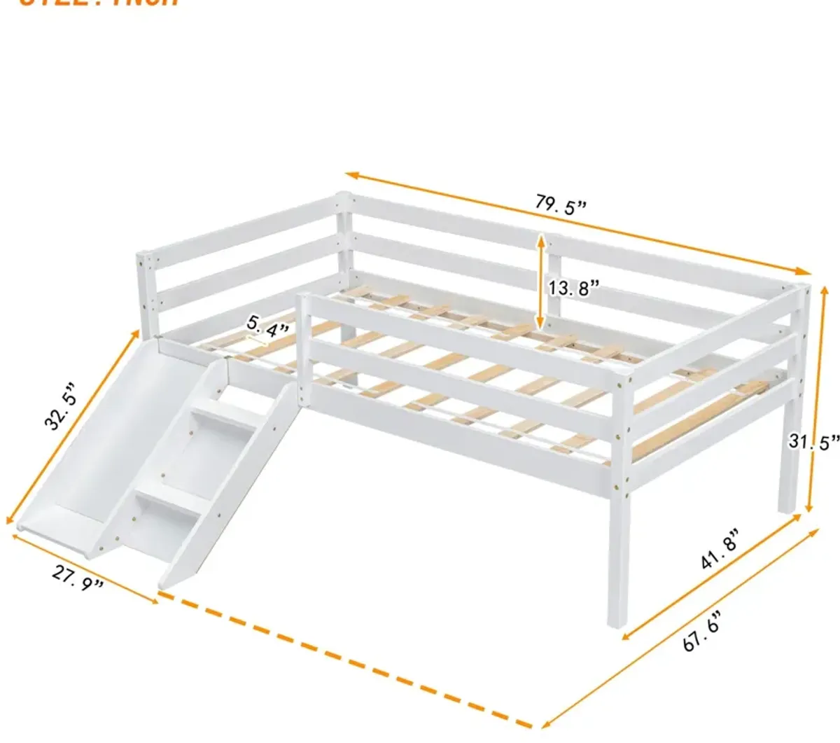 Low Loft Bed With Slide, Ladder, Safety Guardrails, No Box Spring Needed