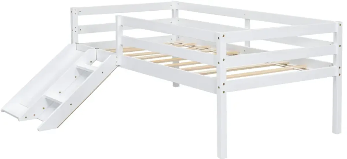 Low Loft Bed With Slide, Ladder, Safety Guardrails, No Box Spring Needed