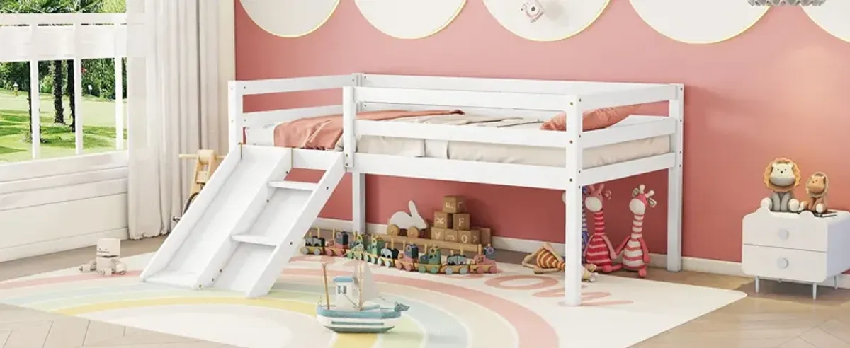 Low Loft Bed With Slide, Ladder, Safety Guardrails, No Box Spring Needed