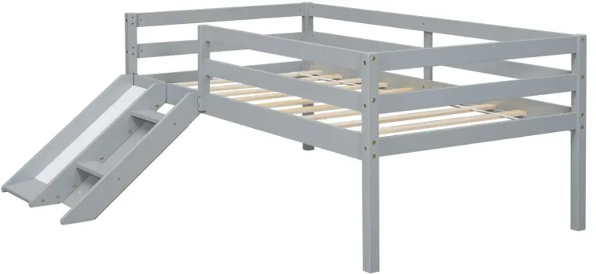 Low Loft Bed With Slide, Ladder, Safety Guardrails, No Box Spring Needed