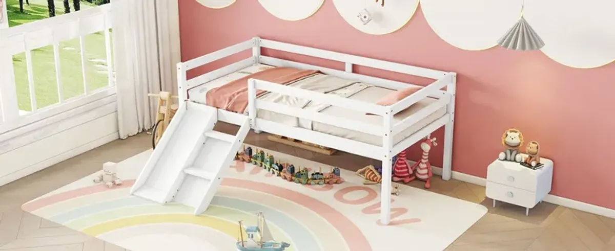 Low Loft Bed With Slide, Ladder, Safety Guardrails, No Box Spring Needed