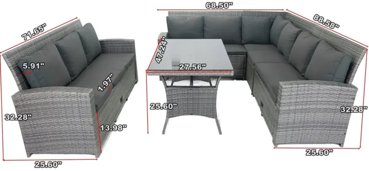 5 Piece Patio Wicker Outdoor Sectional Set 9 Seater Conversation Set With 3 Storage Under Seat