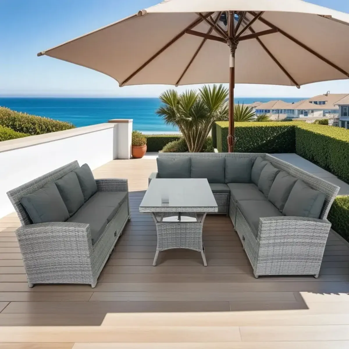 5 Piece Patio Wicker Outdoor Sectional Set 9 Seater Conversation Set With 3 Storage Under Seat