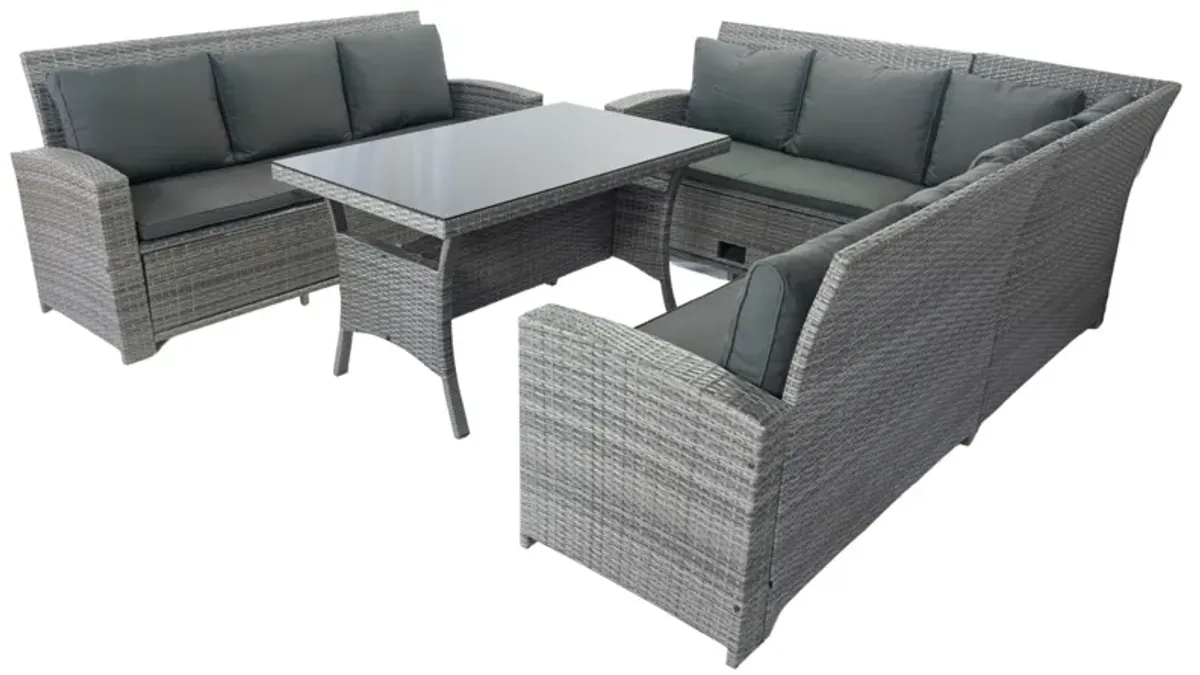 5 Piece Patio Wicker Outdoor Sectional Set 9 Seater Conversation Set With 3 Storage Under Seat