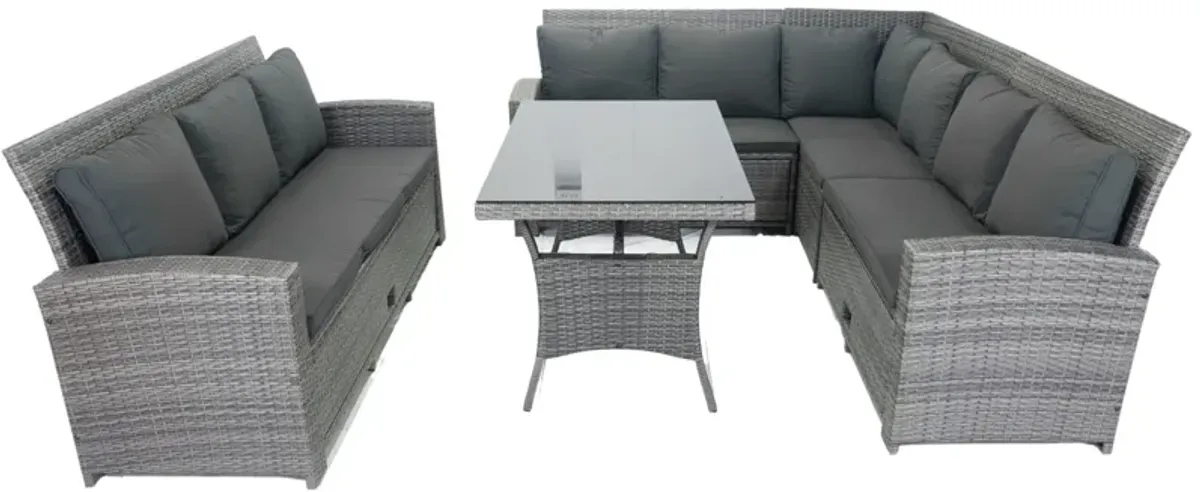 5 Piece Patio Wicker Outdoor Sectional Set 9 Seater Conversation Set With 3 Storage Under Seat