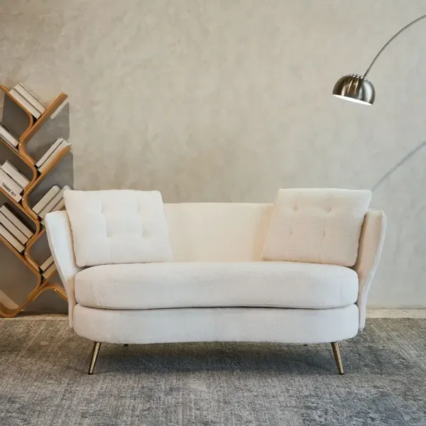 Polyester Fiber Loveseat Sofa Upholstered Couch With Golden Metal Legs Club Two-Seat Sofa For Living Reading Room Bedroom Apartment Small Space Dorm