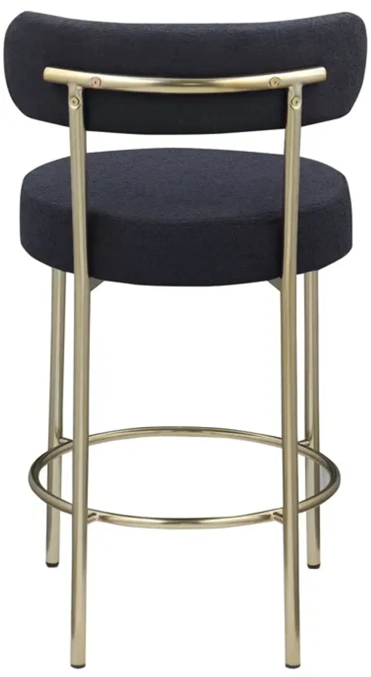 Modern Sherpa Counter Height Stools, Uphsoltered Seat Height Barstools With Brushed Brass Metal Legs Round Low Back Kitchen Stools With Footrest For Dining Room (Set of 2)