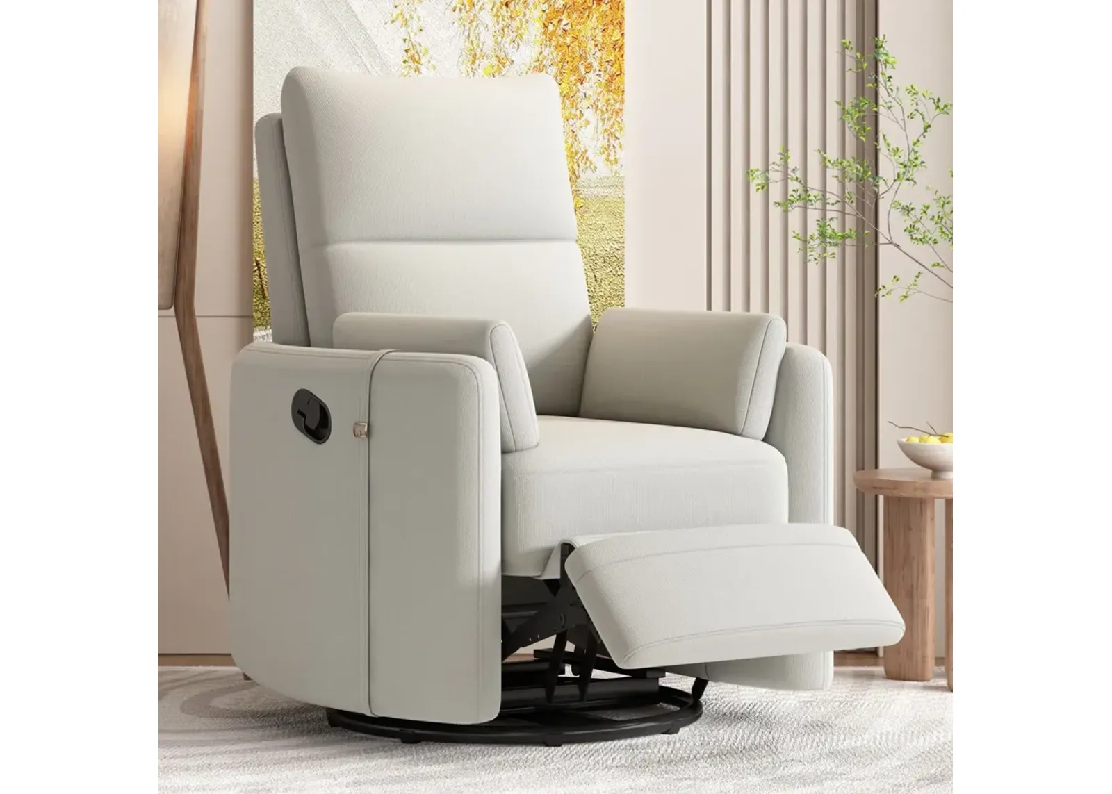 Upholstered Swivel Recliner Manual Rocker Recliner Chair Baby Nursery Chair With Two Removable Pillows For Living Room